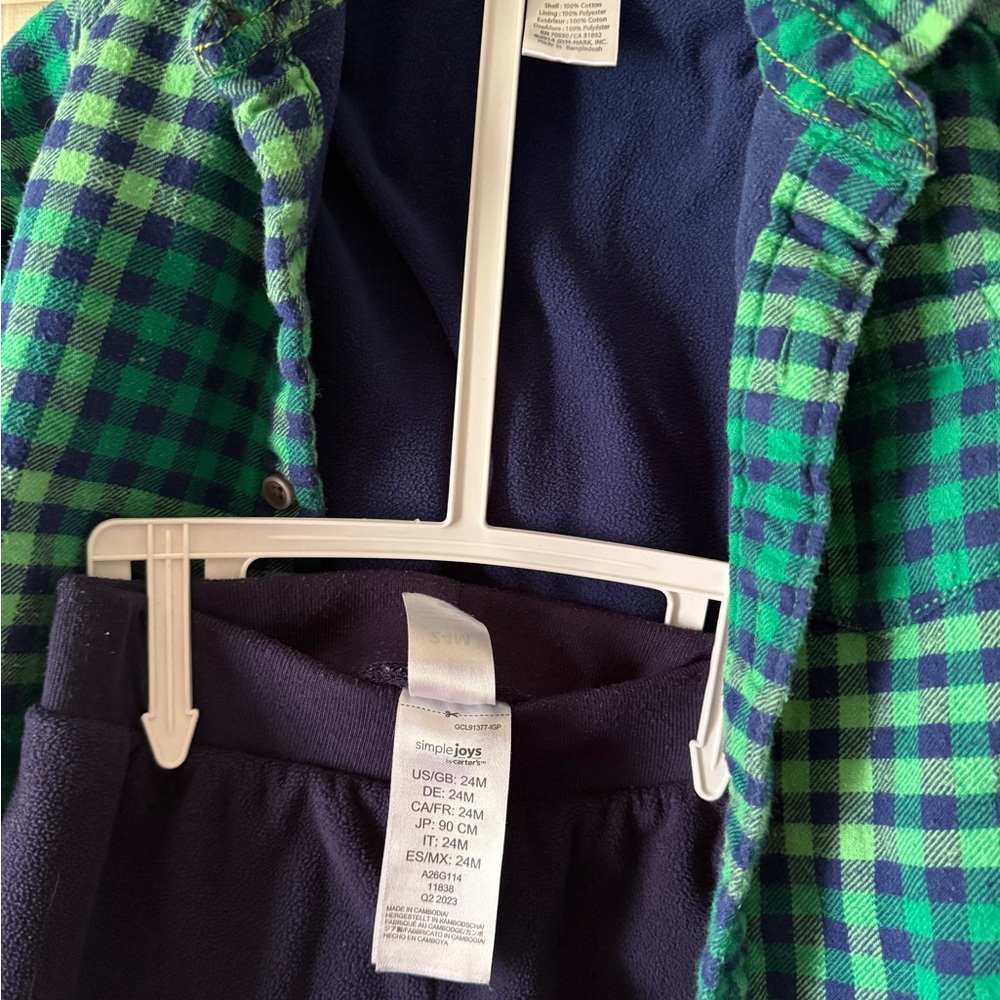 Green and Blue Plaid Jacket with Navy Pants